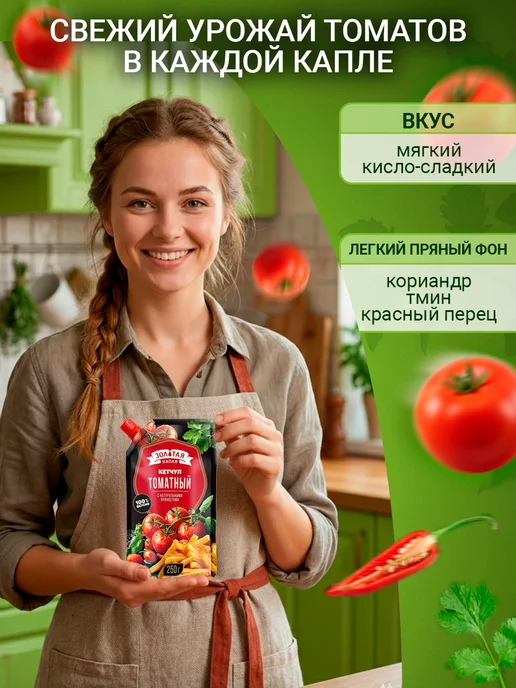 Золотая капля РБ Кетчуп томатный натуральный дой-пак 250 гр, 250 г, фото 2