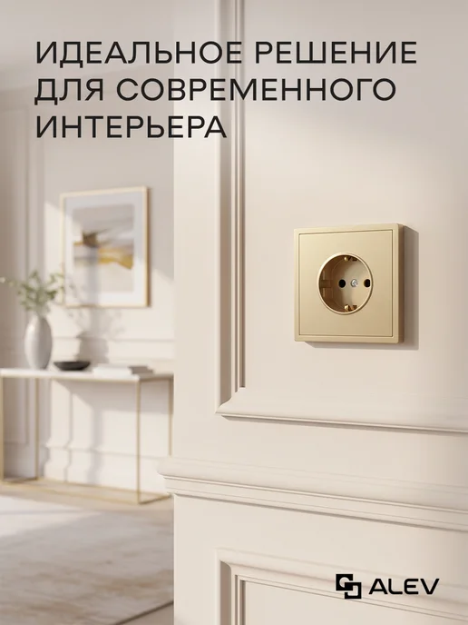 ALEV Розетка внутренняя одинарная с заземлением Оптима черная, золотой, фото 2