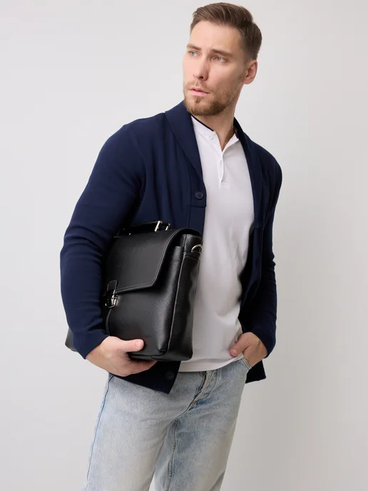 Franchesco Mariscotti . Кожаный портфель для документов и для ноутбука Logan, черный, фото 6