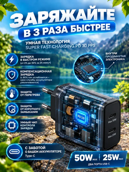 Блок питания, сетевой адаптер 5А Samsung 50W PD, 50 Вт, фото 2