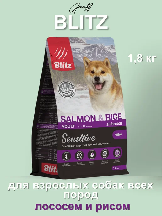 Сухой корм BLITZ для собак, лосось, 1,8 кг