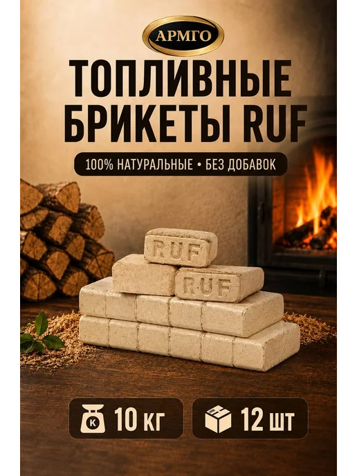 Топливные брикеты из прессованных опилок RUF береза 10 кг, 10 кг