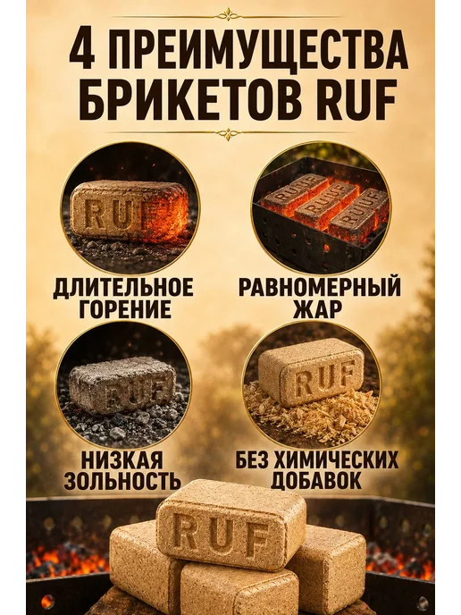 Топливные брикеты из прессованных опилок RUF береза 10 кг, 10 кг, фото 3