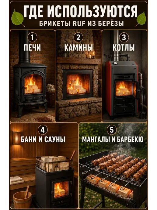Топливные брикеты из прессованных опилок RUF береза 10 кг, 10 кг, фото 5