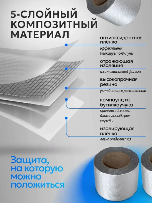 Герметичная лента Бутилкаучук 5м х 5см, 5 м, фото 2