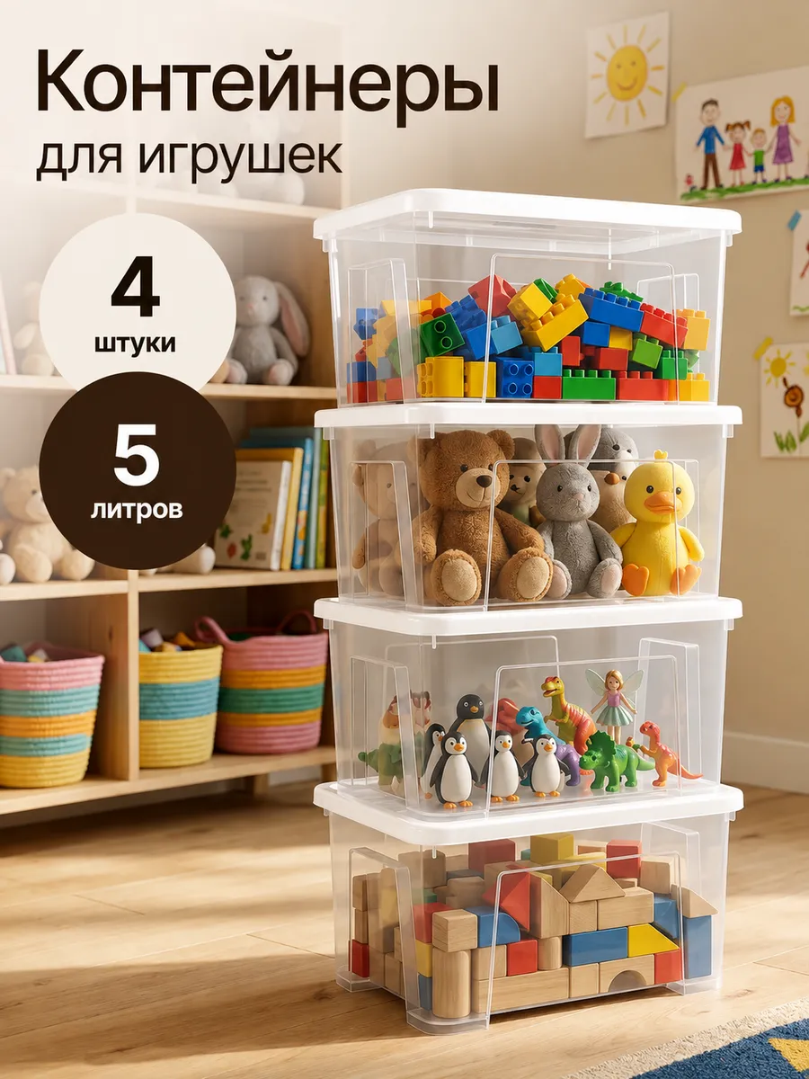 Контейнеры для хранения пластиковые 5л 4 шт