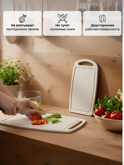 ADRIANOPLAST Доска разделочная пластиковая, 2 штуки, бежевый, фото 3