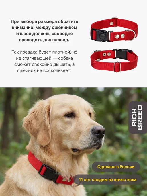 RICH BREED Ошейник для собак средних и крупных пород повседневный, красный, фото 5
