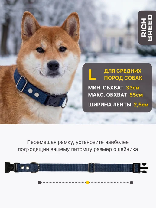 RICH BREED Ошейник для собак средних и крупных пород повседневный, синий, фото 2