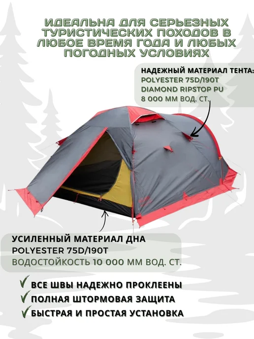 Tramp Палатка Экспедиционная Трэмп Mountain 3 (V2), серый, фото 2