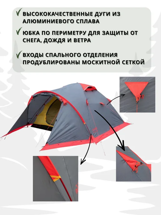 Tramp Палатка Экспедиционная Трэмп Mountain 3 (V2), серый, фото 4