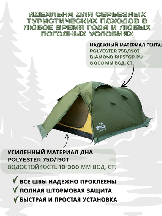Tramp Палатка Экспедиционная Трэмп Mountain 4 (V2) Green, зеленый, фото 2