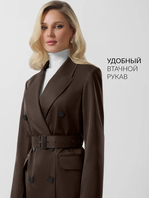 AVALON Плащ классический длинный, коричневый, фото 3