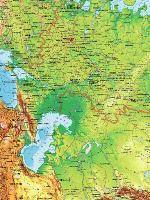 Атлас Принт Физическая карта России настенная 100х70 см новые границы, 100x70 см, фото 2