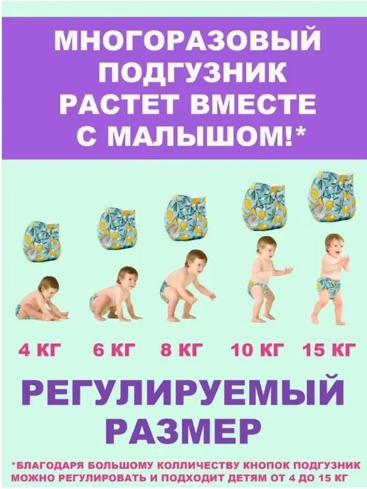 Многоразовый подгузник Киты 1 шт, 1 шт