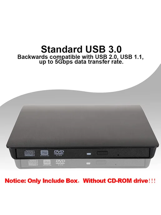 Внешний оптический привод USB 3.0 для SATA DVD CD-RW (чёрный, черный, фото 5