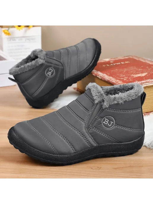 Теплые водонепроницаемые ботинки Slip On для зимы, серые 45, серый, фото 4