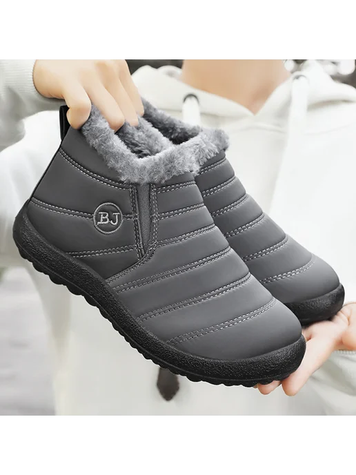 Теплые водонепроницаемые ботинки Slip On для зимы, серые 45, серый, фото 5