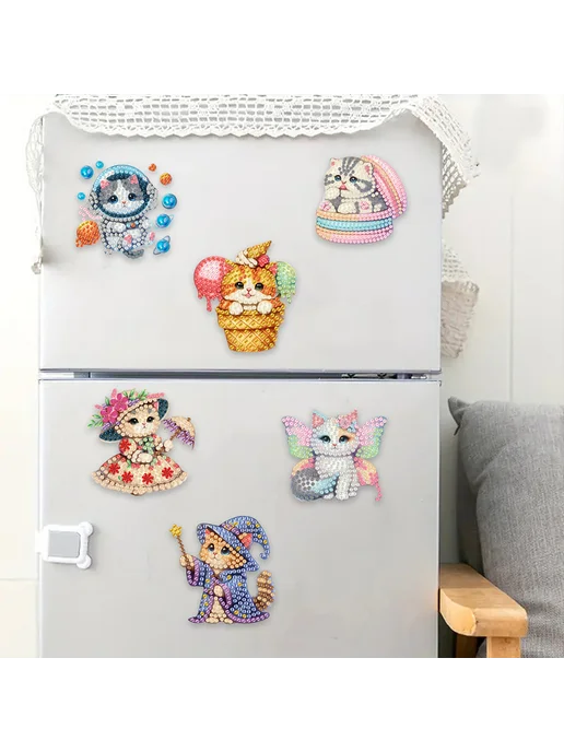 6шт Набор магнитов для рисования алмазами Cats DIY, 6 шт, фото 3