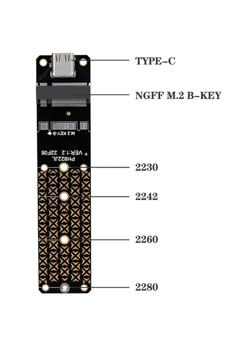 Адаптер M.2 NVME USB 3.2 B Ключ 10 Гбит с SSD Type C, вариант, фото 2