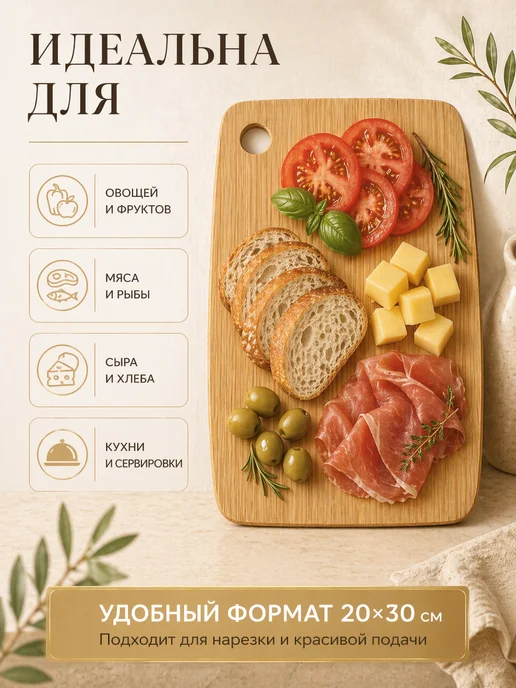 Belbohemia Разделочная доска из бамбука для кухни 20х30 см, 20x30 см, фото 3