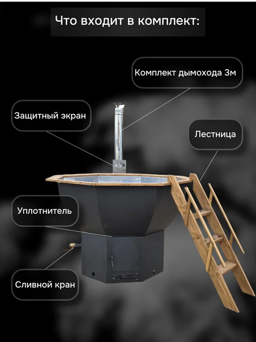 Своя усадьба "Банный чан 175см, нержавеющая сталь", черный, фото 3