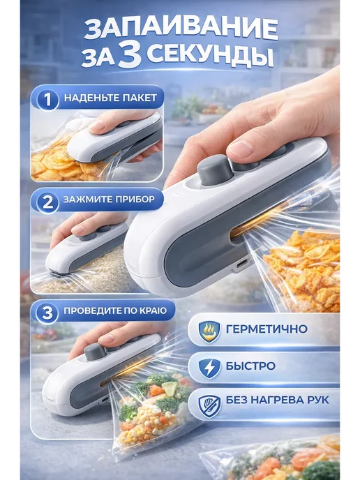 BUYURSA Запайщик пакетов ручной портативный мини, белый, фото 2
