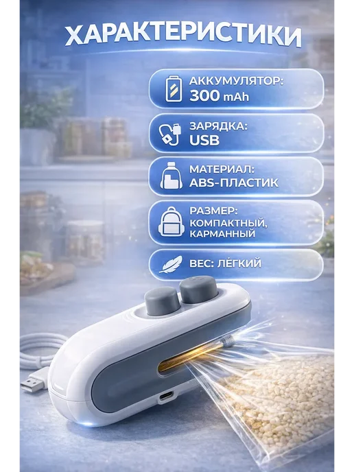 BUYURSA Запайщик пакетов ручной портативный мини, белый, фото 3