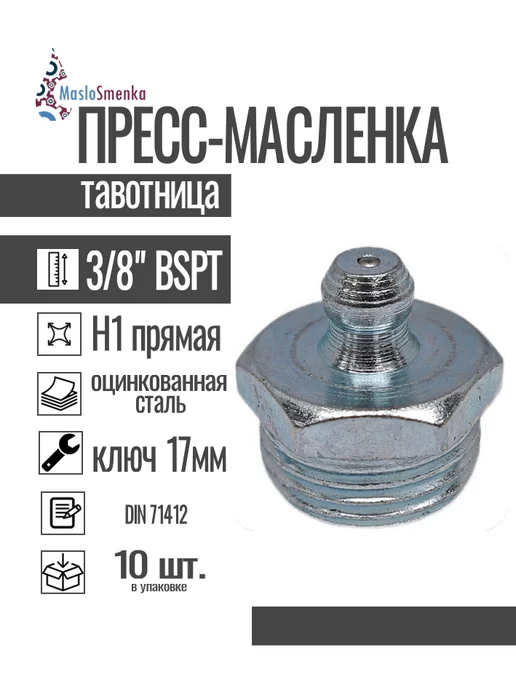 MasloSmenka Пресс-масленка прямая оц. H1 R 3 8'', комплект 10 шт, 10 шт