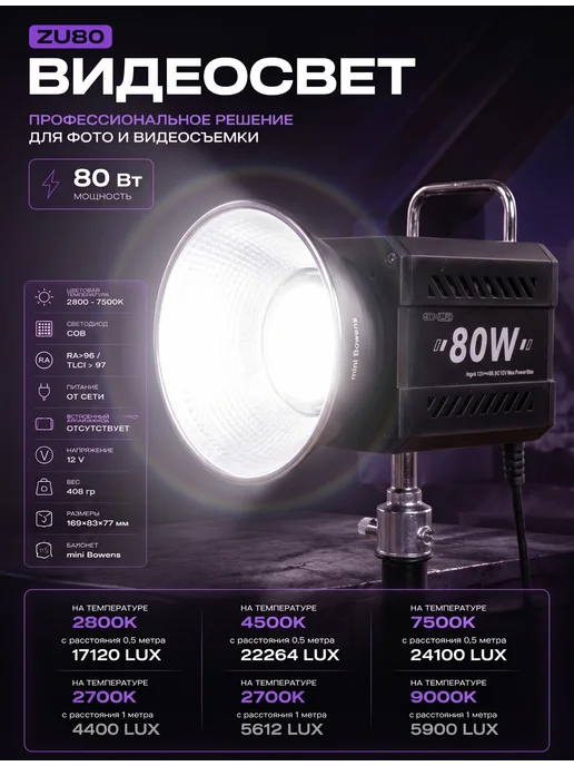 Видеосвет для съемки студийный LS 100 3000-6500K 100W, 80 Вт, фото 2