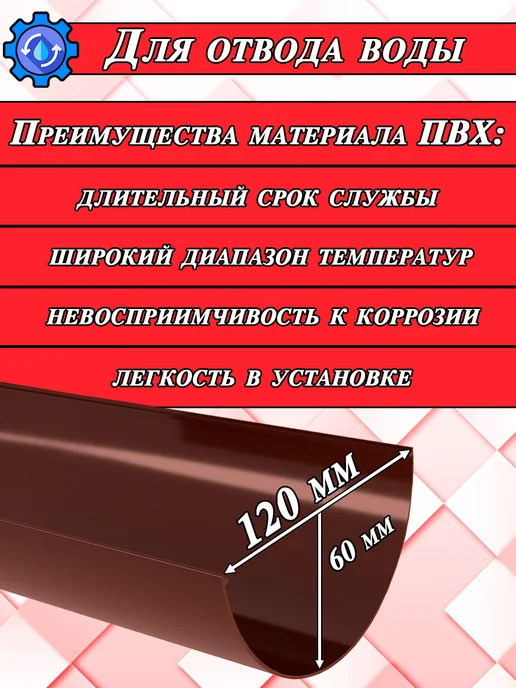 Grand Line Желоб водосточный d 120 мм шоколад 1 метр 1 штука, 1,5 м, фото 2