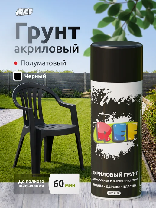 Ref Грунт акриловый 1К быстросохнущий для авто, черный, 520 мл, 520 мл