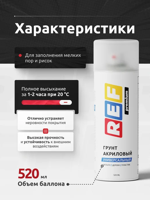 Ref Грунт акриловый 1К, быстросохнущий, 520 мл, 520 мл, фото 4