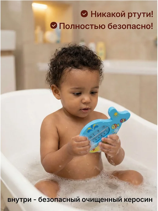 Betababy Термометр градусник детский для купания новорожденных Кит, голубой, фото 2