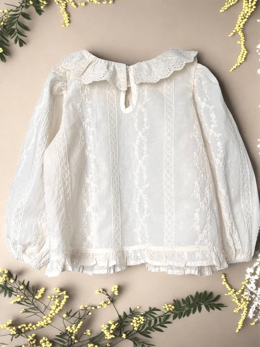 Zara Блузка летняя кружевная пышная БОХО шитье, белый, фото 3