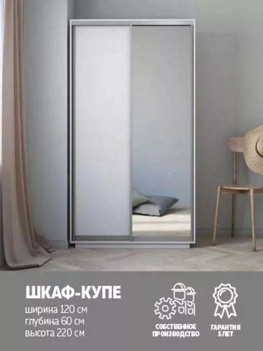 Мебельная компания Е1 Шкаф купе Экспресс 2дв Зеркала, 120х60х220, 60x220