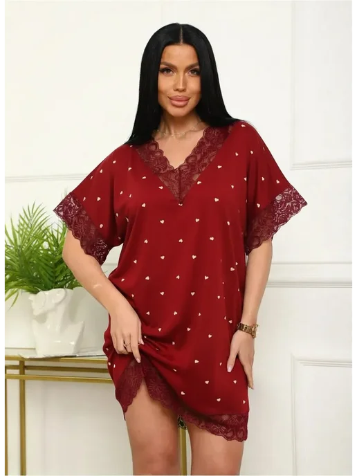 Serenstyle Ночная сорочка хлопковая с кружевом больших размеров, вариант, фото 7