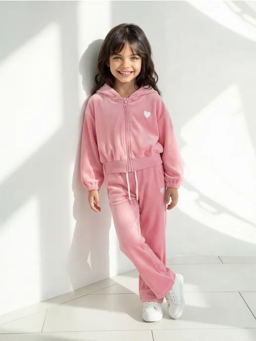 MonAleon for kids Костюм спортивный велюровый для малышки, розовый, фото 2