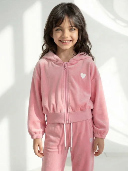 MonAleon for kids Костюм спортивный велюровый для малышки, розовый, фото 3