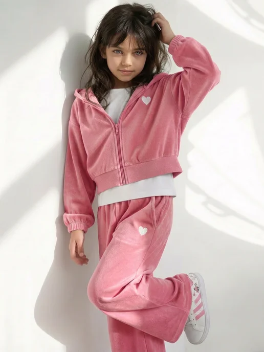 MonAleon for kids Костюм спортивный велюровый для малышки, розовый, фото 7