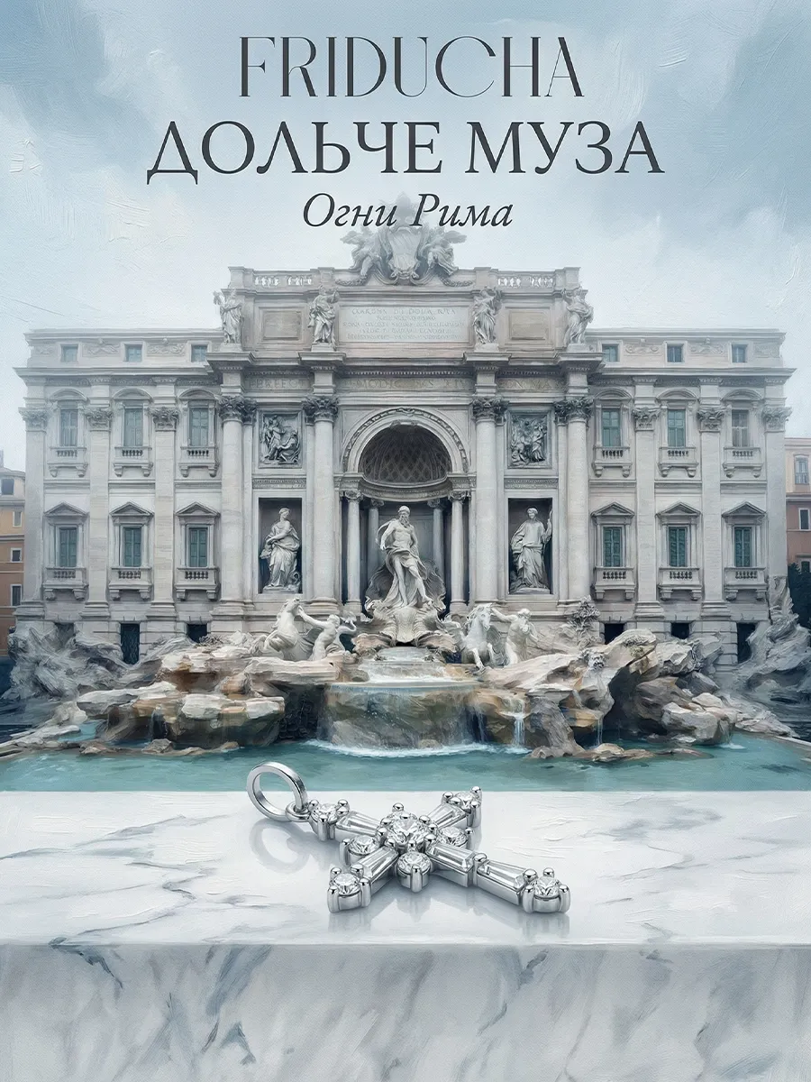 Подвеска «Огни Рима», крест Swarovski, родий