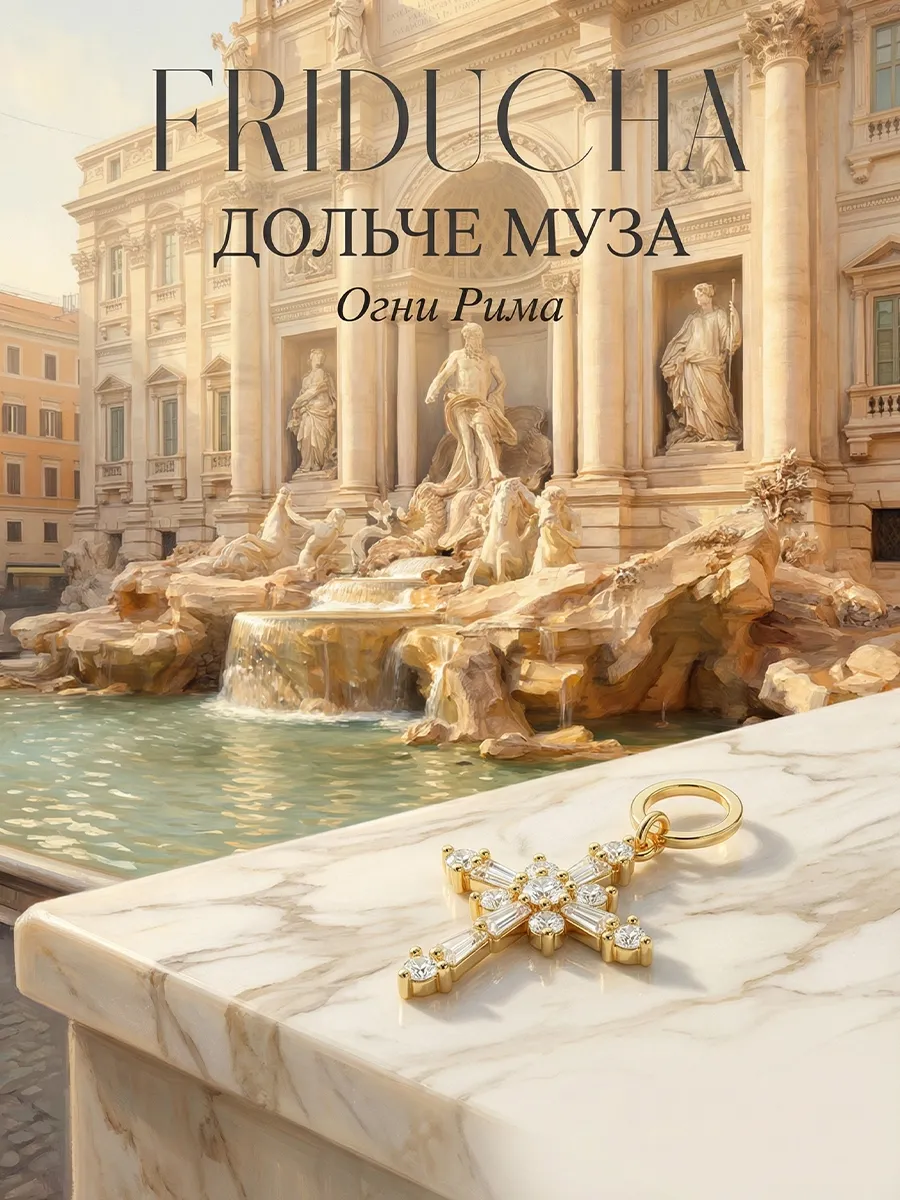 Подвеска «Огни Рима», крест Swarovski, позолота