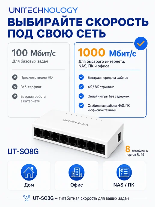 Коммутатор сетевой (свитч), 8 портов, 1000 Mбит с, вариант, фото 3