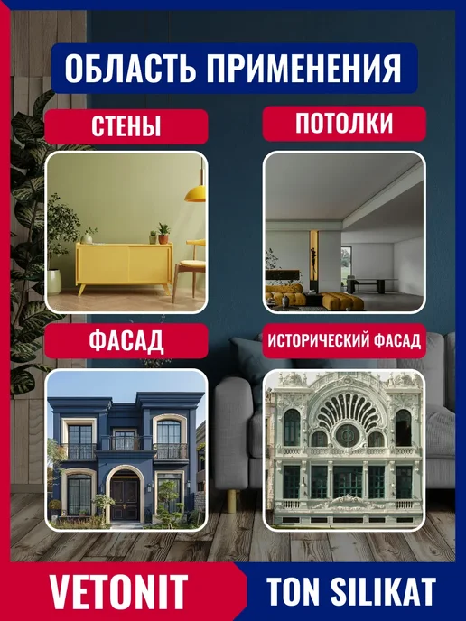 Vetonit Краска силикатная для фасада, стен и потолка, 5 л, фото 4
