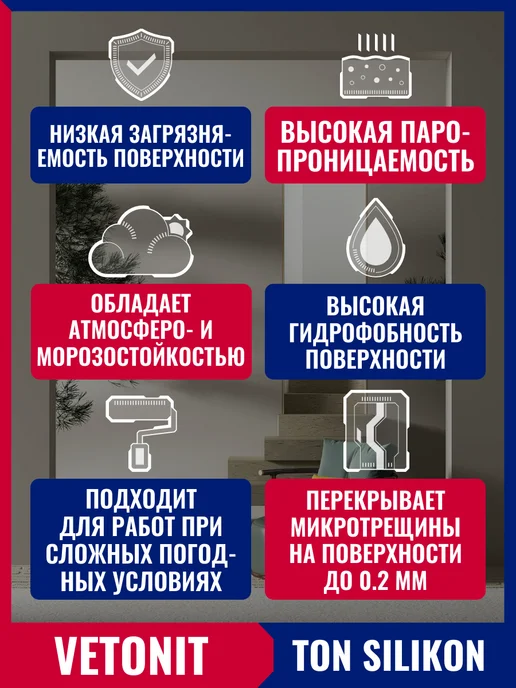 Vetonit Краска силиконовая для фасада, стен и потолка, 12 л, фото 3