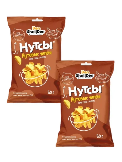 DON SHELLDON Чипсы безглютеновые НУТСЫ вкус Грибы и сметана 2шт по 50г, 2 шт, 50 г, фото 2