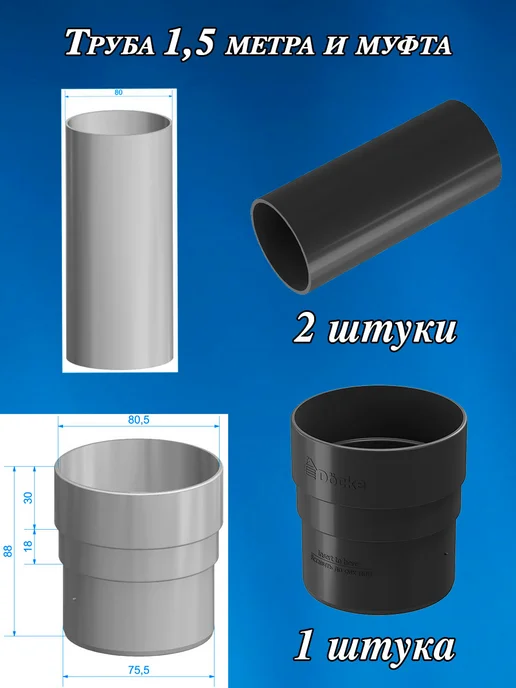 Docke Водосток Деке Стандарт 7 м (1,5м + 1м) RAL7024 графит, 7 м, 1,5 м, фото 4