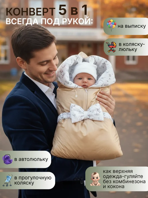 ClapsyFox Конверт-трансформер на выписку новорожденного демисезон, белый, фото 3