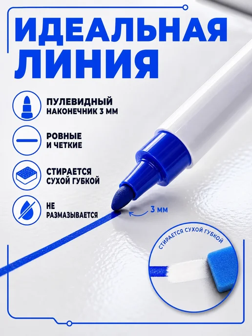 Calligrata Маркеры водные для доски и стекла 4 цвета с губкой, 4 цв., фото 2