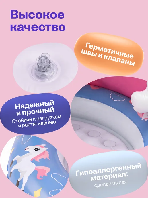 oceansey Бассейн надувной детский круглый с крышей радуга, голубой, фото 4